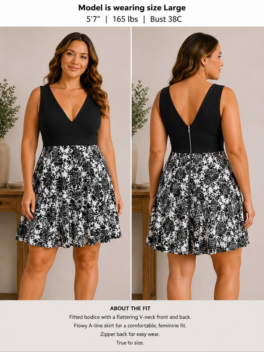 Haute Monde Black & White Sleeveless Dress L